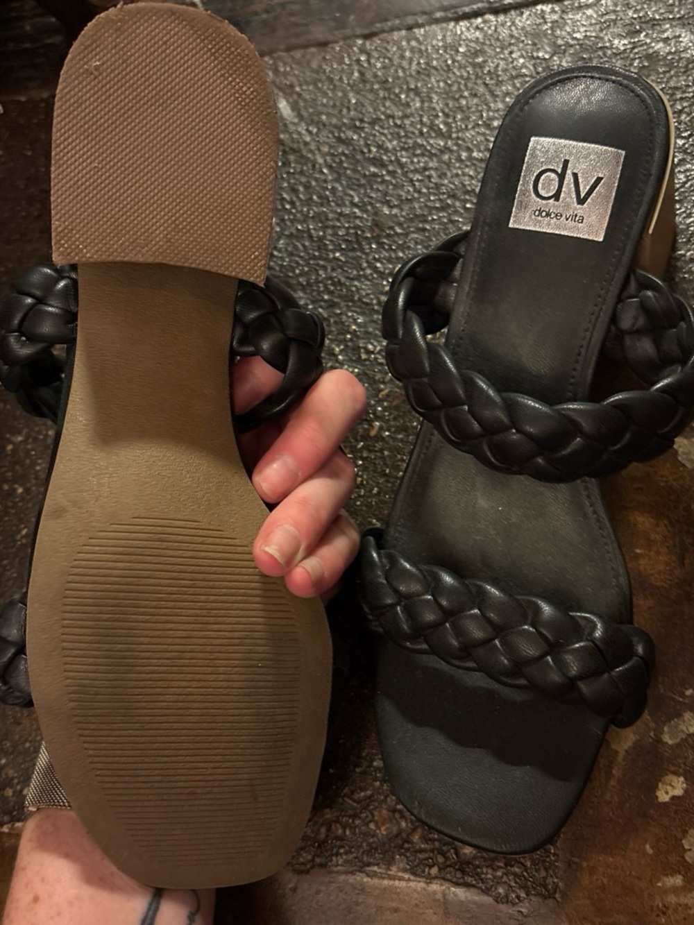 Dolce Vita Black Braided Double-Strap Slide Mules